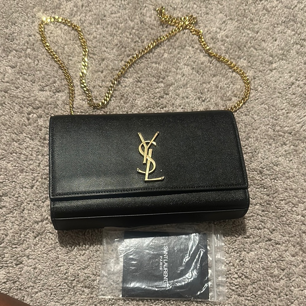 Yves Saint Laurent Black and Gold Clutch with Chain